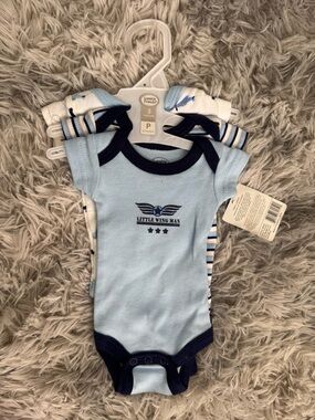 Little Wing Man Light Blue Baby One-Piece Bodysuit (3-Pack)
